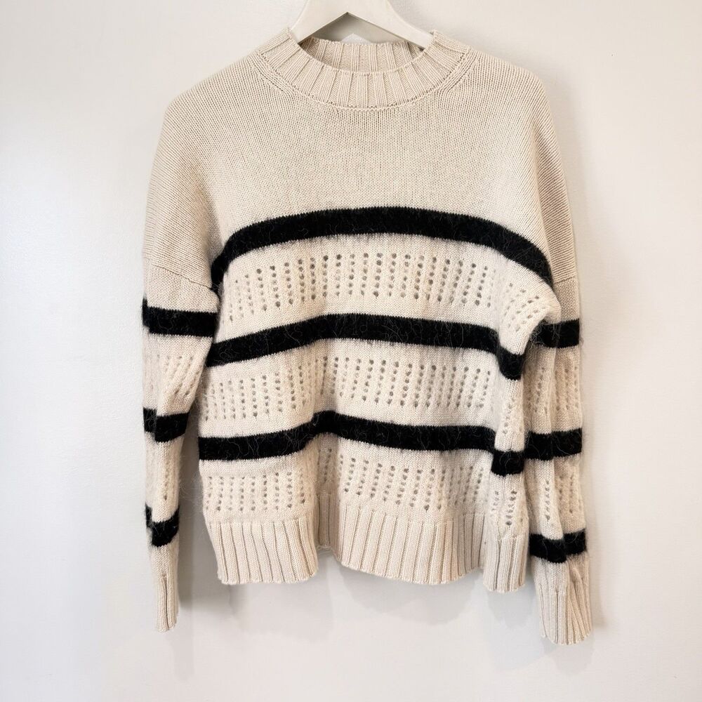 AllSaints Sweater Women M Beige Black Striped Siddons Jumper Wool/cashmere Blend